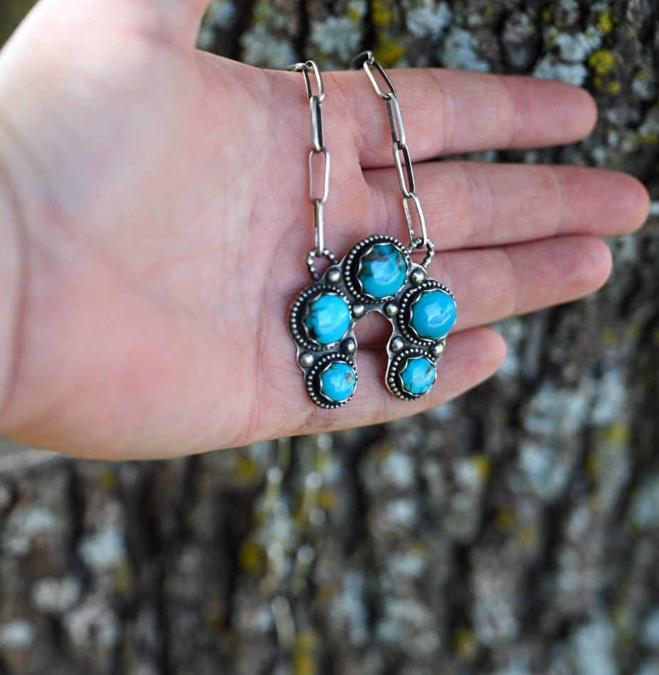 17.5" Mini Kingman Turquoise Naja with Sterling Paperclip Chain